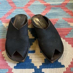 CYDWOQ black leather slides 37 1/2